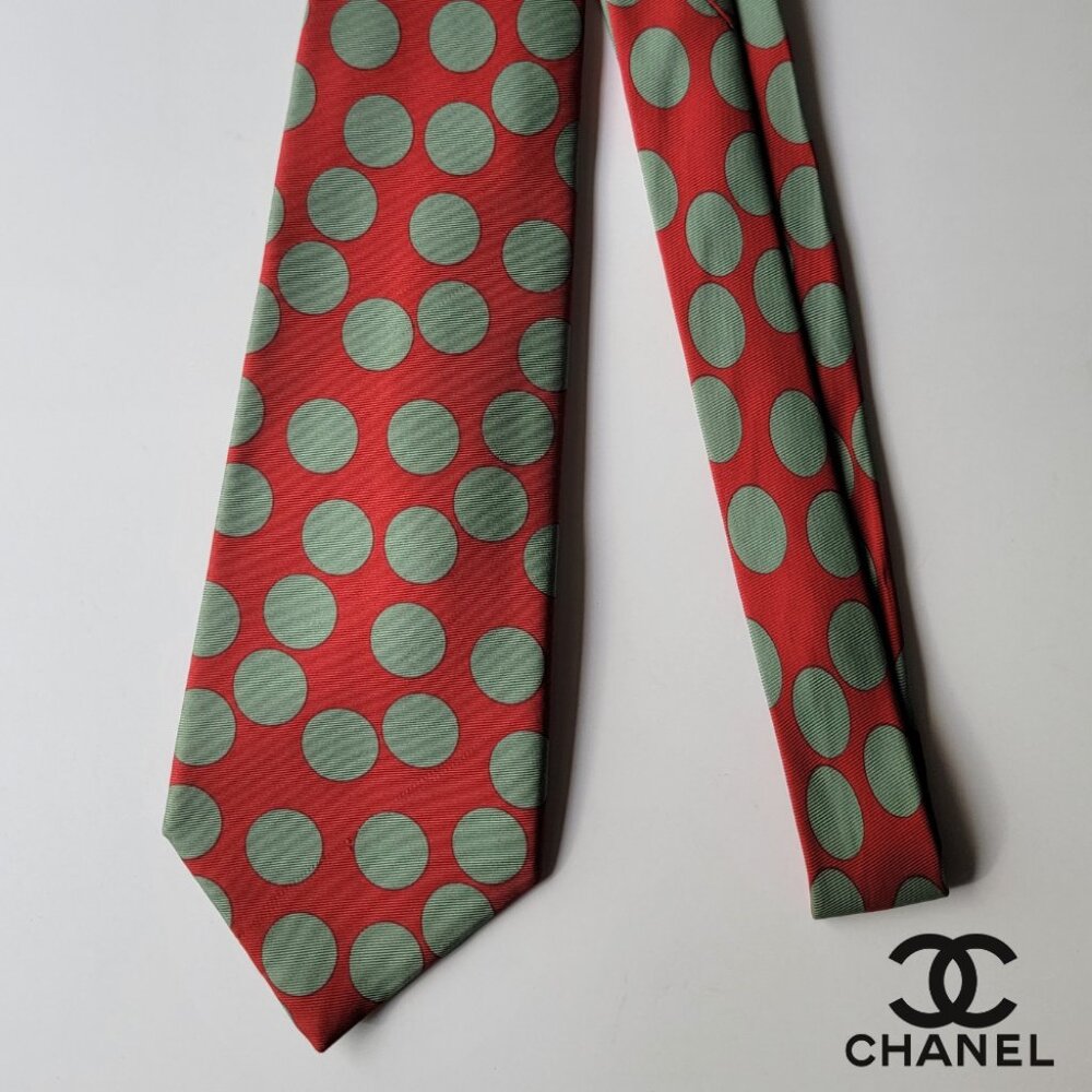 CHANEL Men's Vintage Tie 100% Silk Made in Italy Classic Pattern Authentic